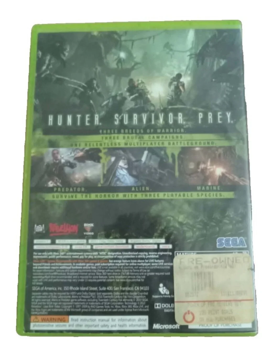 Alien vs. Predator For Xbox 360-